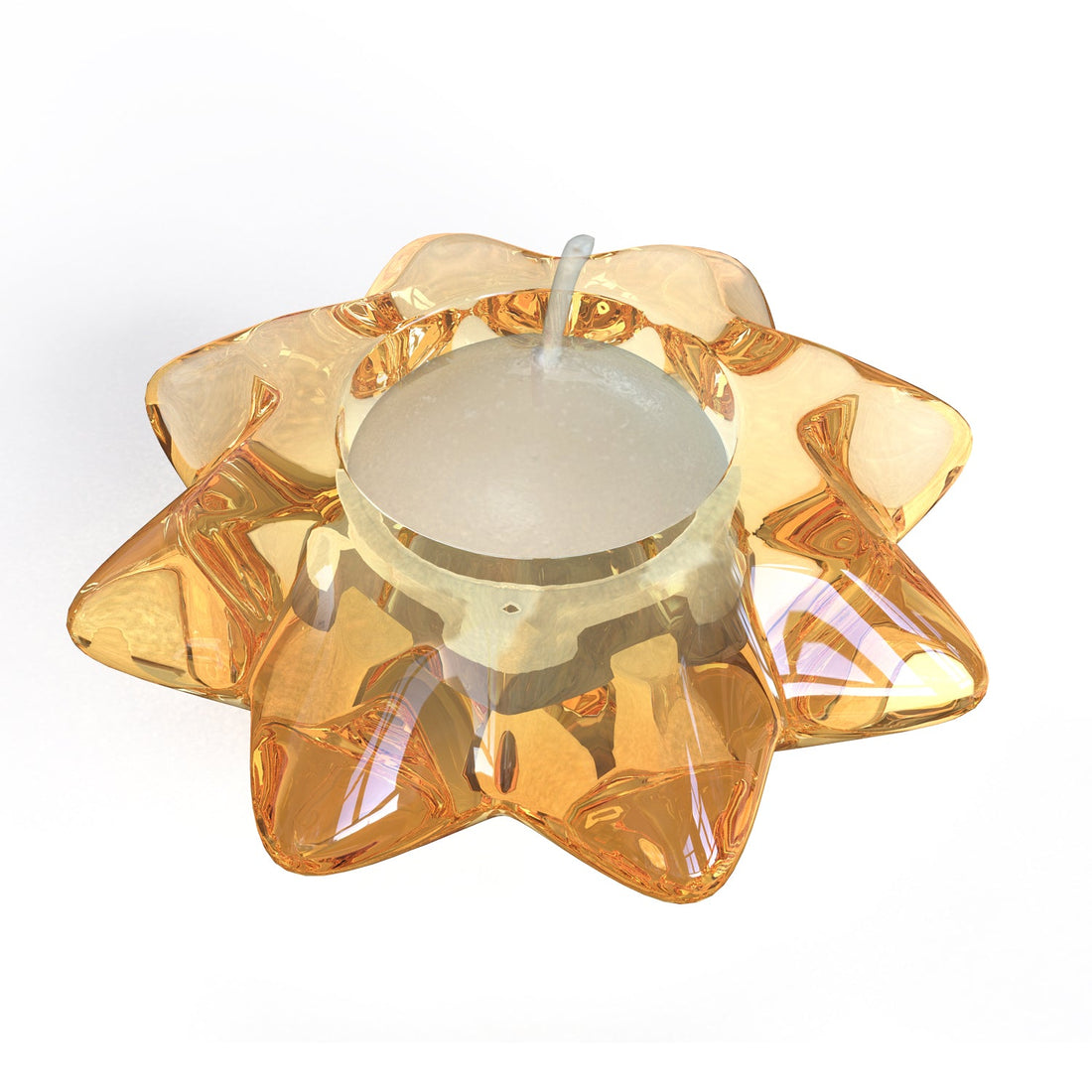 Amber Flower Glass Holder With Candle