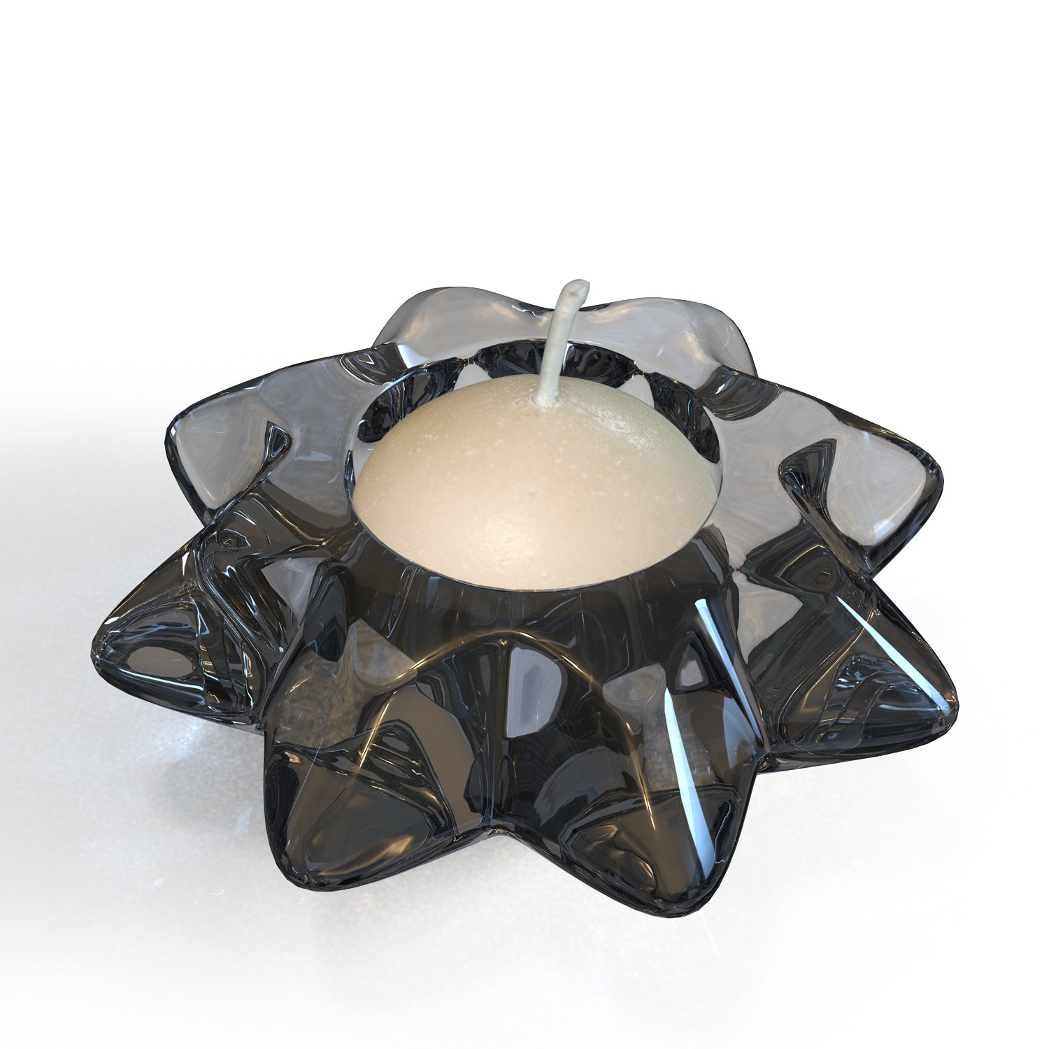 Grey Flower Glass Holder with Candle
