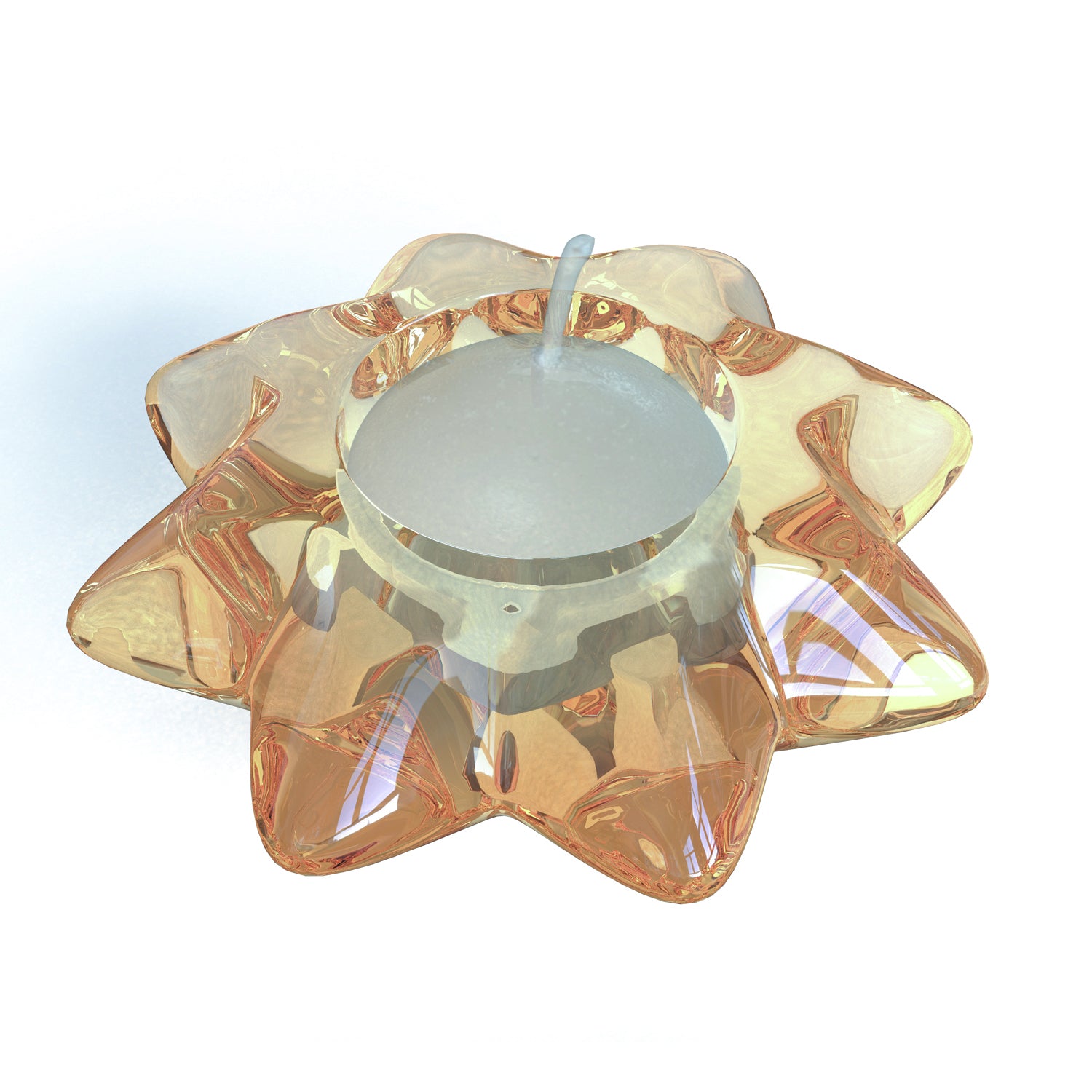 Amber Flower Glass Holder With Candle